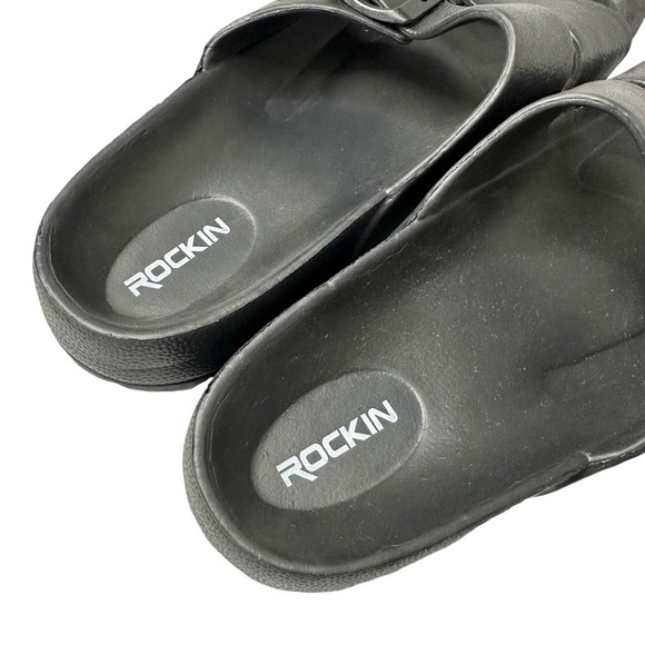 Rockin Huntington Buckle Slides Adjustable Black Rubber Unisex Size 42 US 11W 9M - Picture 8 of 9